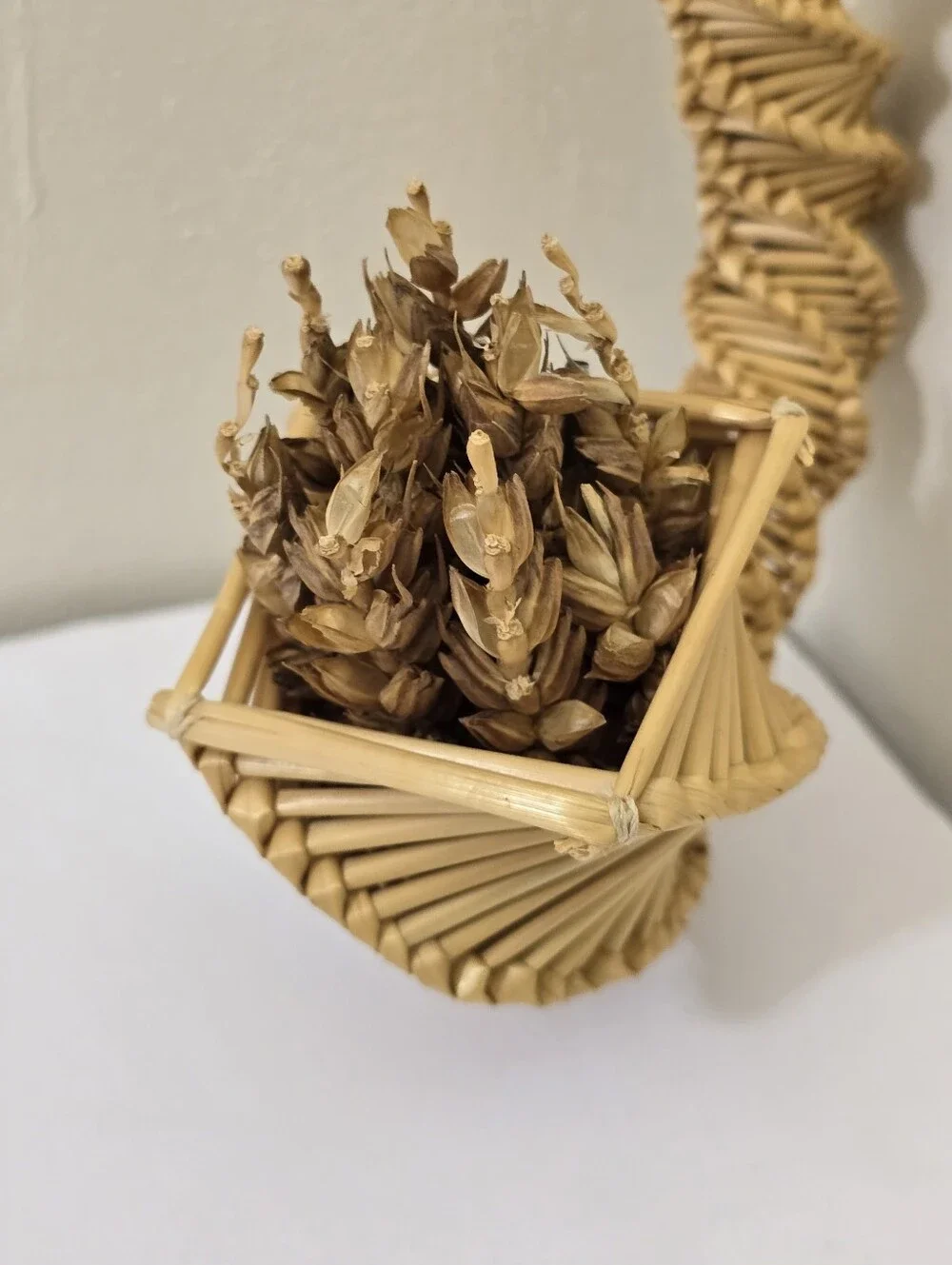 vintage hand woven Traditional Corn Dolly Spiral Cornucopia Straw Woven Decor